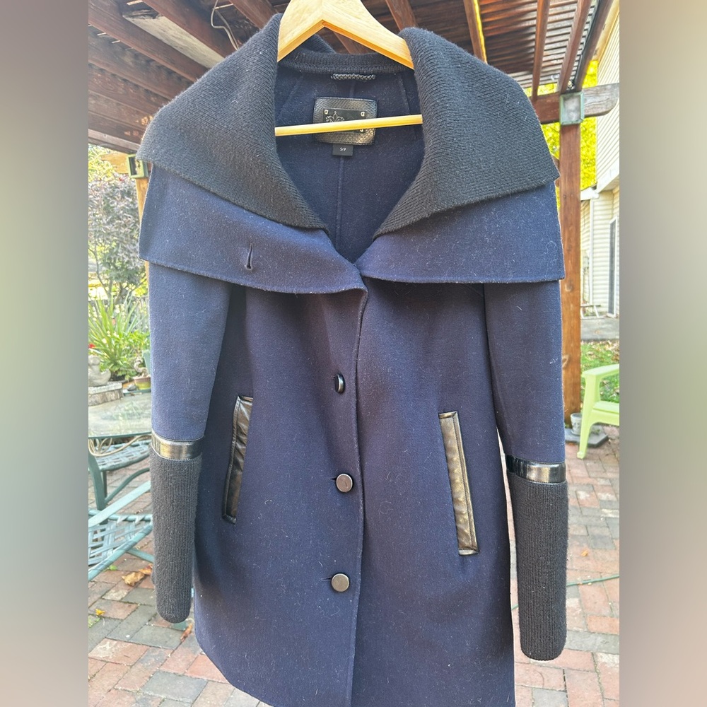Mackage Light Wool Coat w/ Leather Trim Size P/S